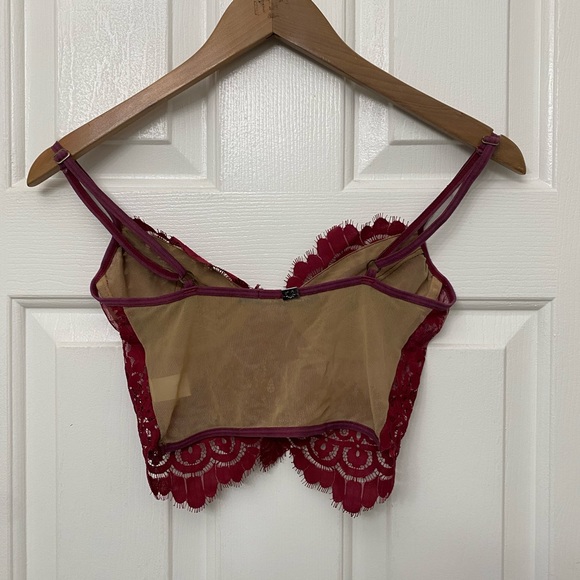 For Love and Lemons Red She’s A Knockout Skivvies Lace Mesh Crop Top Bra - Picture 3 of 5
